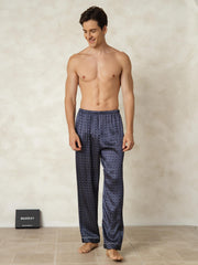Men's 100% Mulberry Silk Ginkgo Print Sleep Pants with Elastic Waist
