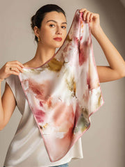 100% Mulberry Silk Floral Square Scarf with Pink Trim 53*53 cm