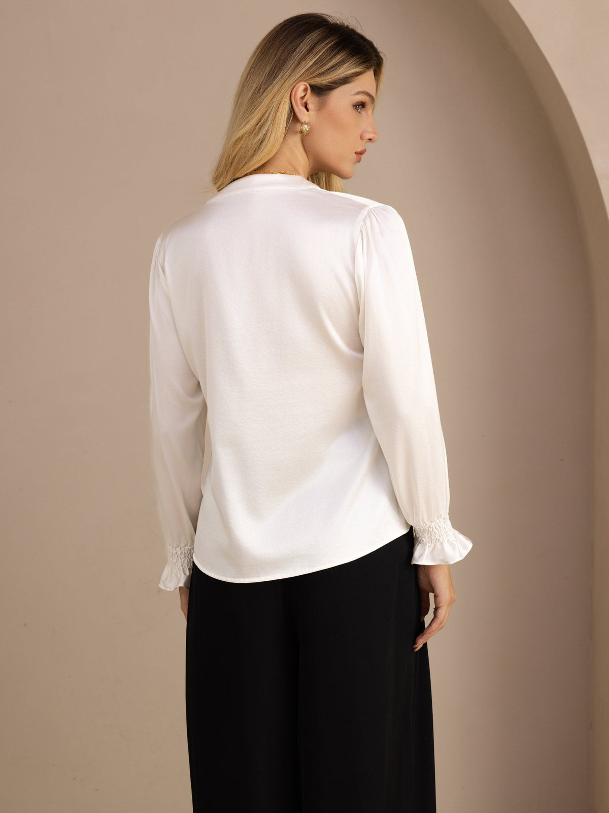 19Momme Silk Women’s Split Neck Long Sleeve Blouse