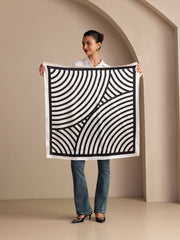 100% Mulberry Silk Semicircular Geometry Printed Scarf - Size 90x90cm