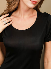 Silk Jersey Short Sleeve Sleepwear Round Neck Short Nightgown