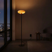 75-Inch Black Metal LED Floor Lamp with Amber Glass Shade