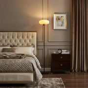 75-Inch Black Metal LED Floor Lamp with Amber Glass Shade