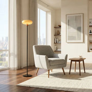 75-Inch Black Metal LED Floor Lamp with Amber Glass Shade