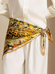 100% Mulberry Silk Leopard & Floral Scarf - Size 90x90cm