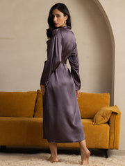 Women's 100% Mulberry Silk Long Sleeve Midi Wrap Robe