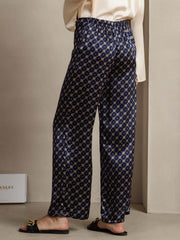 19Momme Silk Chain Print Wide Leg Women's Pants With Side Pockets Design