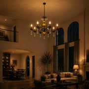 5/6/8-Light Black Glass Candle Chandelier with Crystal Drops