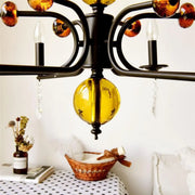 5/6/8-Light Black Glass Candle Chandelier with Crystal Drops