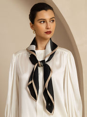 100% Mulberry Silk White Ribbon Square Scarf - Size 90x90cm