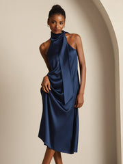 19Momme Silk Sleeveless Tie Neck Midi Dress
