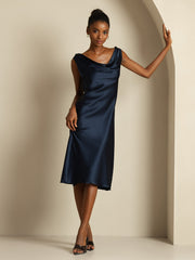 19Momme Silk Sleeveless Cowl Neck Knee Elegant Dress