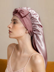 100% Mulberry Silk Double-Layer Long Bonnet with Adjustable Long Tie