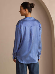 Clearance - 19Momme Silk Pinstripe Pattern Button Up Long Sleeve Women's Shirt
