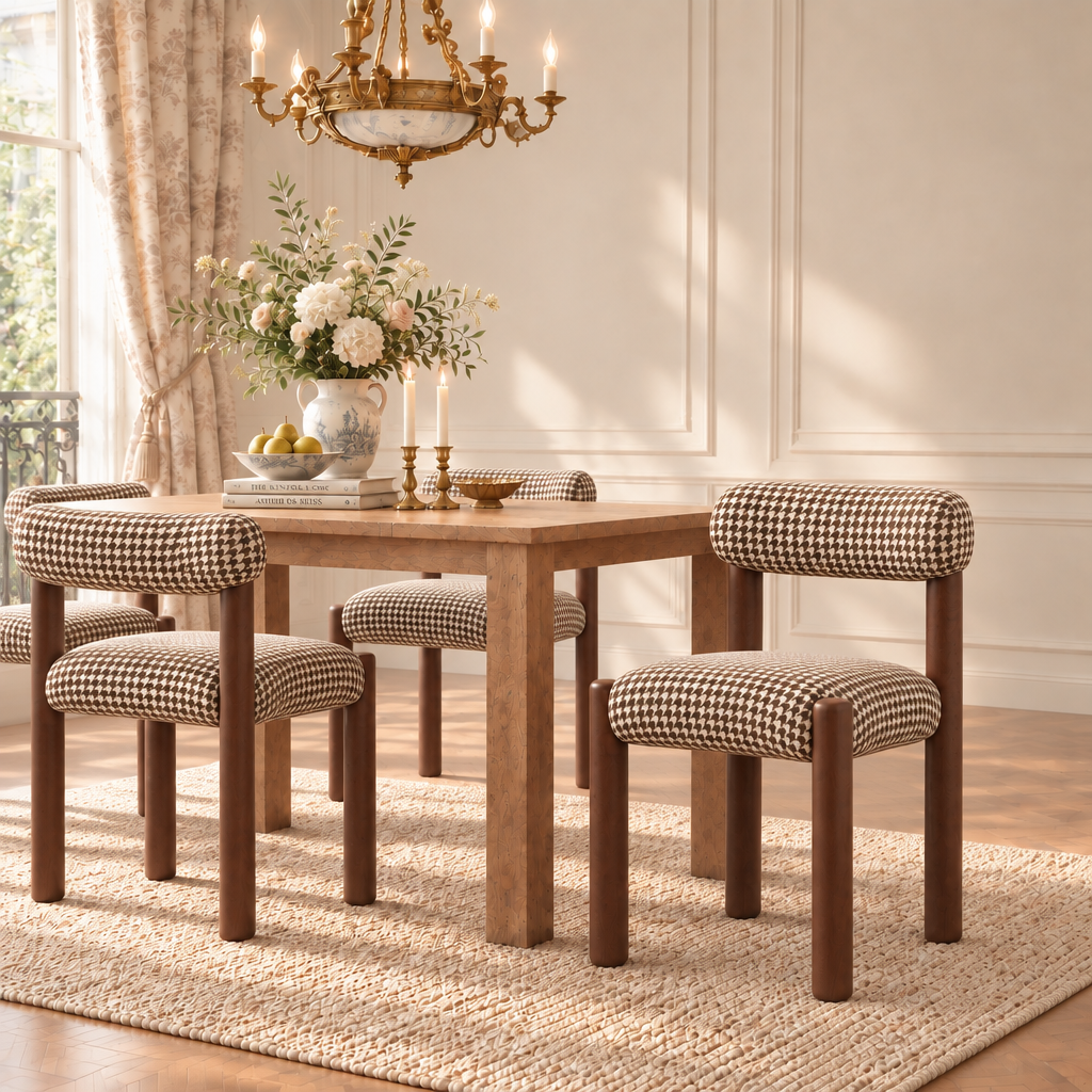 Scandinavian Wooden Houndstooth Upholstery Dining Chair