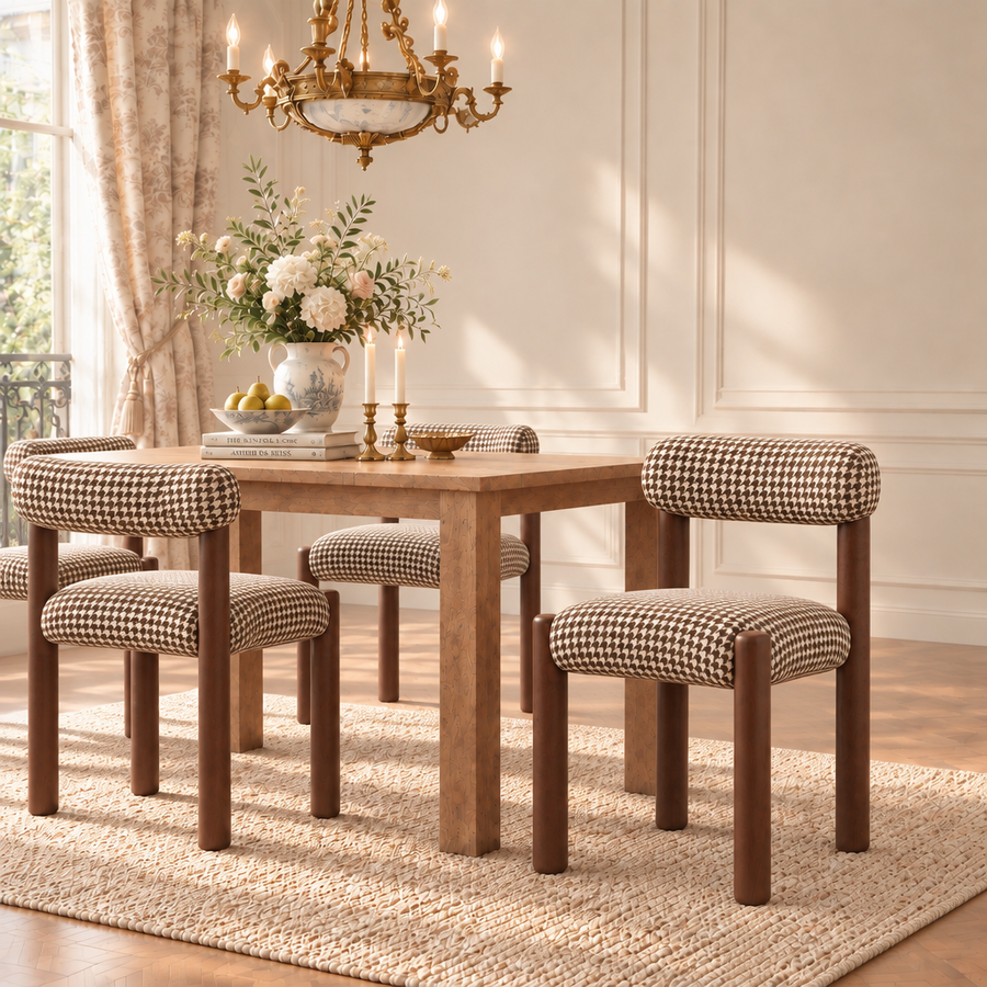 Scandinavian Wooden Houndstooth Upholstery Dining Chair