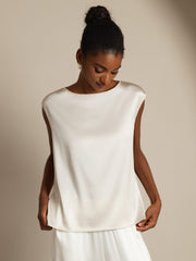 19Momme Silk Cap Sleeve Round Neck Women's Top