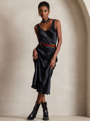 100% Mulberry Silk Sleeveless U Neck Midi Long Dress