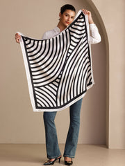 100% Mulberry Silk Semicircular Geometry Printed Scarf - Size 90x90cm