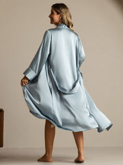 100% Mulberry Silk Belted Women's Long Lapel Robe with Pocket Design