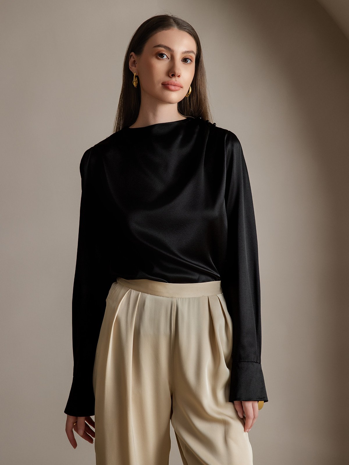 Clearance(US Warehouse) - 19Momme Silk Long Sleeve Boat Neck Blouse