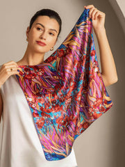 100% Mulberry Silk Floral Pattern  Square Scarf - Size 53x53cm