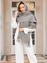Clearance-Pure Wool Scarf Shawl w/ Fringed Decoration 200x70cm/79