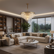Modern Luxury Brass Downrod Tierd Glass Chandelier