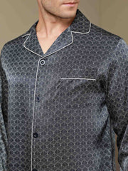 100% Mulberry Silk Ginkgo Print Long Sleeve Men's Pajamas Set With Pants