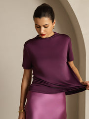 100% Mulberry Silk Short Sleeve Mock Women's T-Shirt