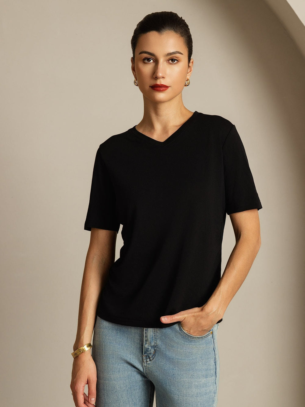 Clearance - 100% Mulberry Silk V-Neck Women's T-Shirt