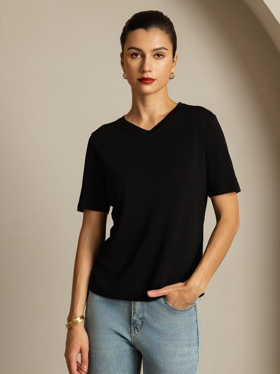 Clearance - 100% Mulberry Silk V-Neck Women's T-Shirt