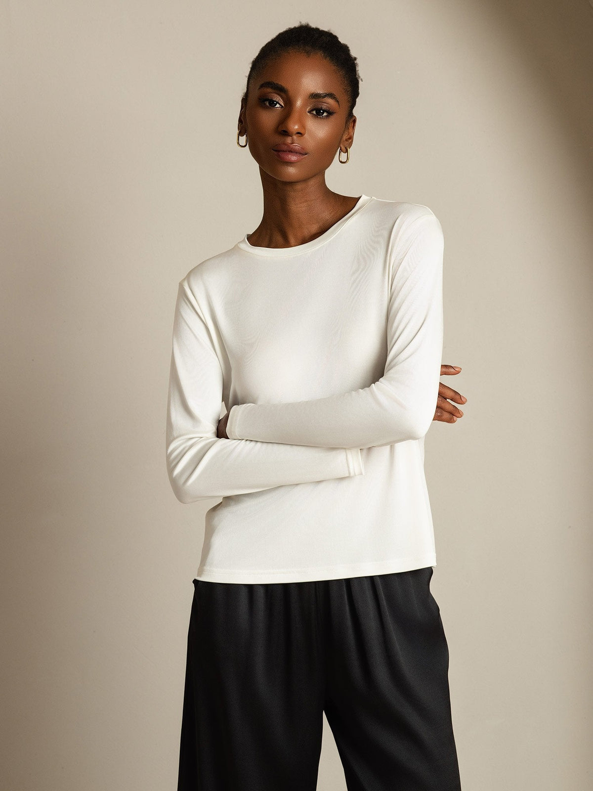 Women's 100% Mulberry Silk Long Sleeve Crew Neck Top