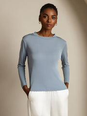 100% Mulberry Silk Long Sleeve Round Neck Women's Top