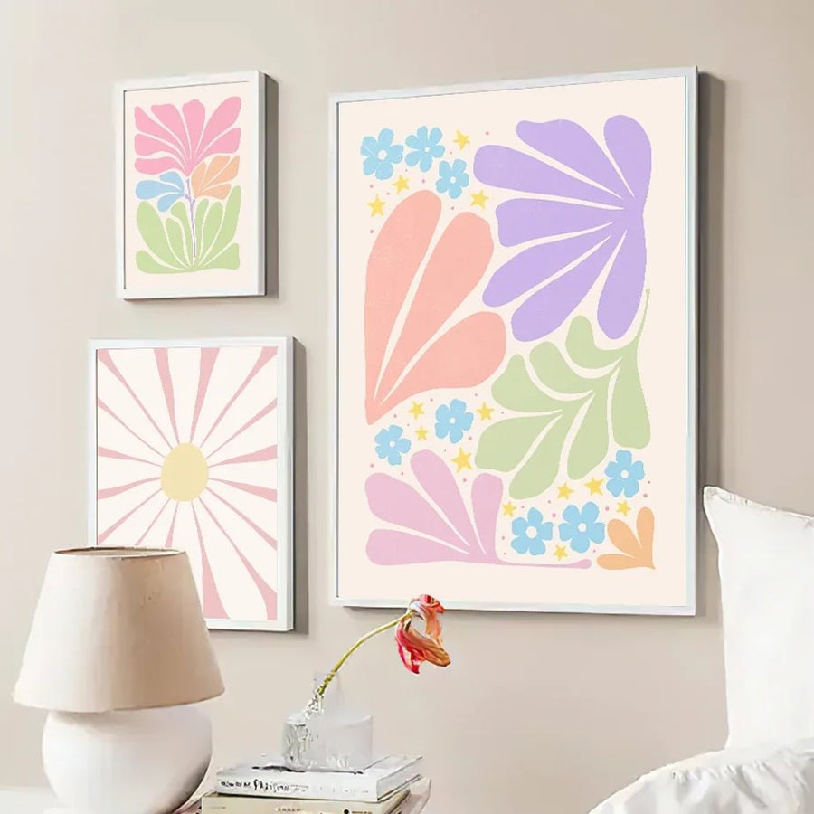 Minimalist Aesthetic Pastel Flowers Canvas Posters