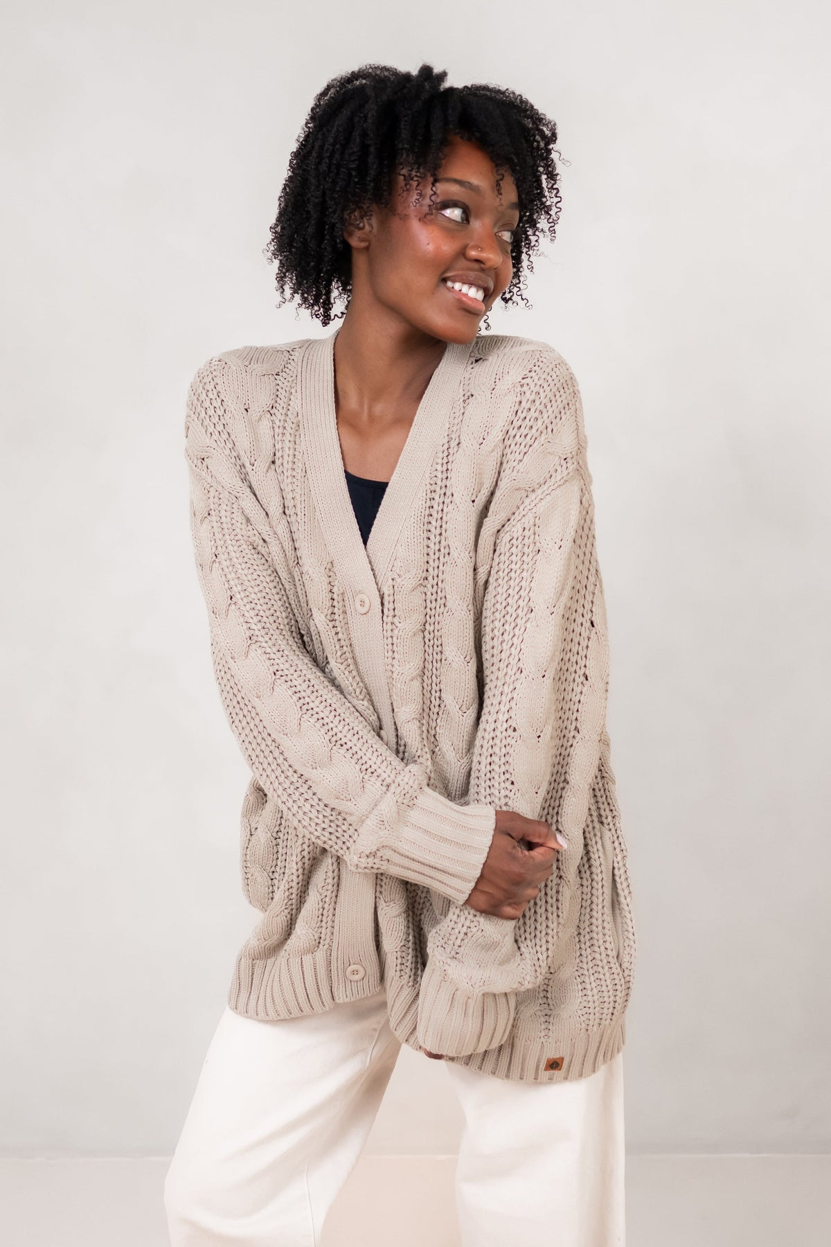 Cable Knit Cardigan in Almond