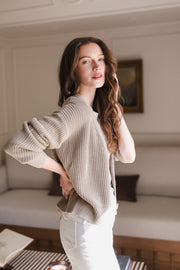 Chunky Knit Women's Cropped Cardigan in Almond