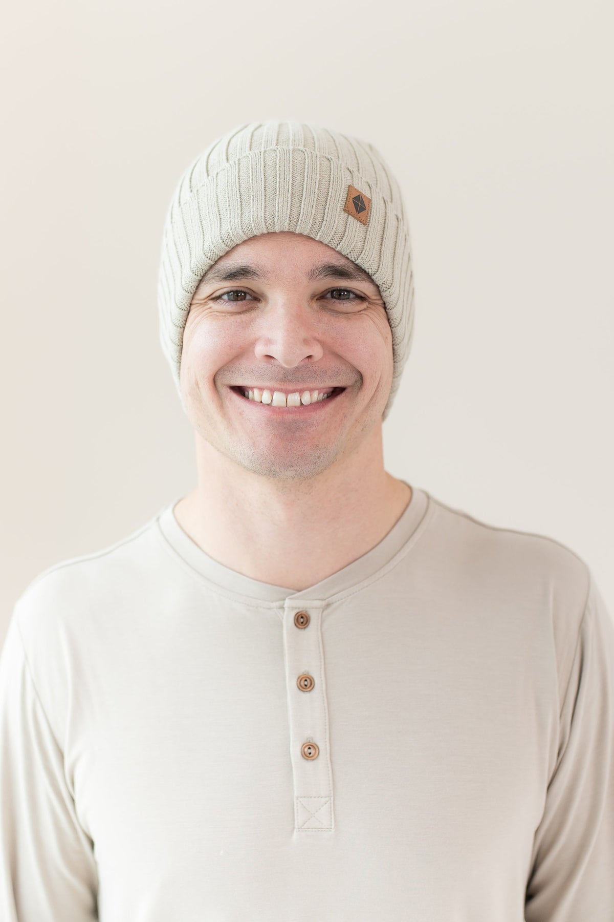 Chunky Knit Ribbed Beanie in Almond
