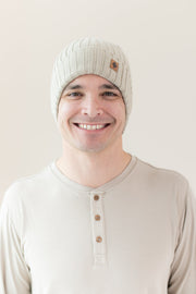 Chunky Knit Ribbed Beanie in Almond