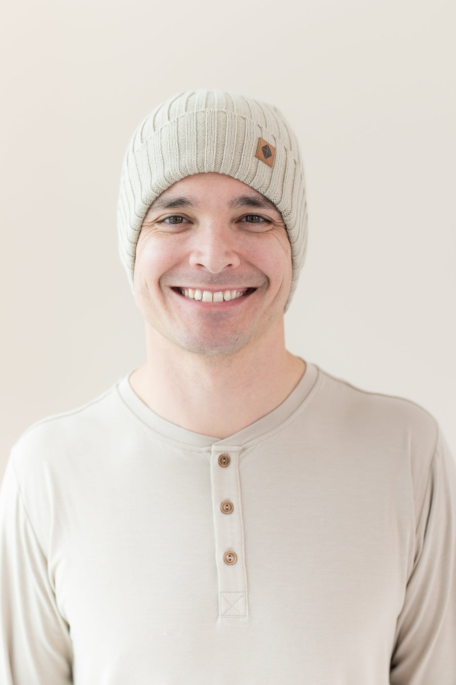 Chunky Knit Ribbed Beanie in Almond