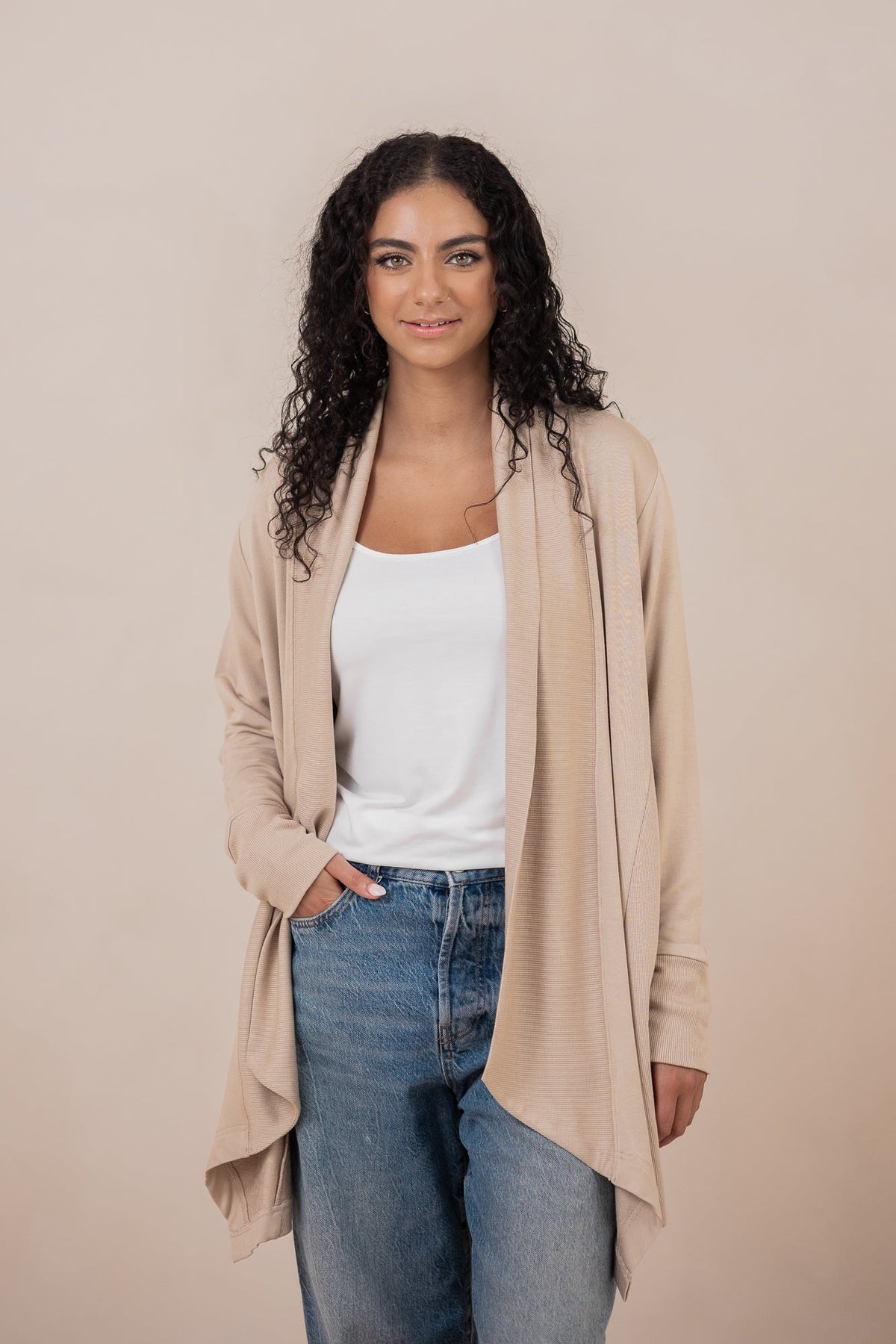Women's French Terry Wrap Top in Almond