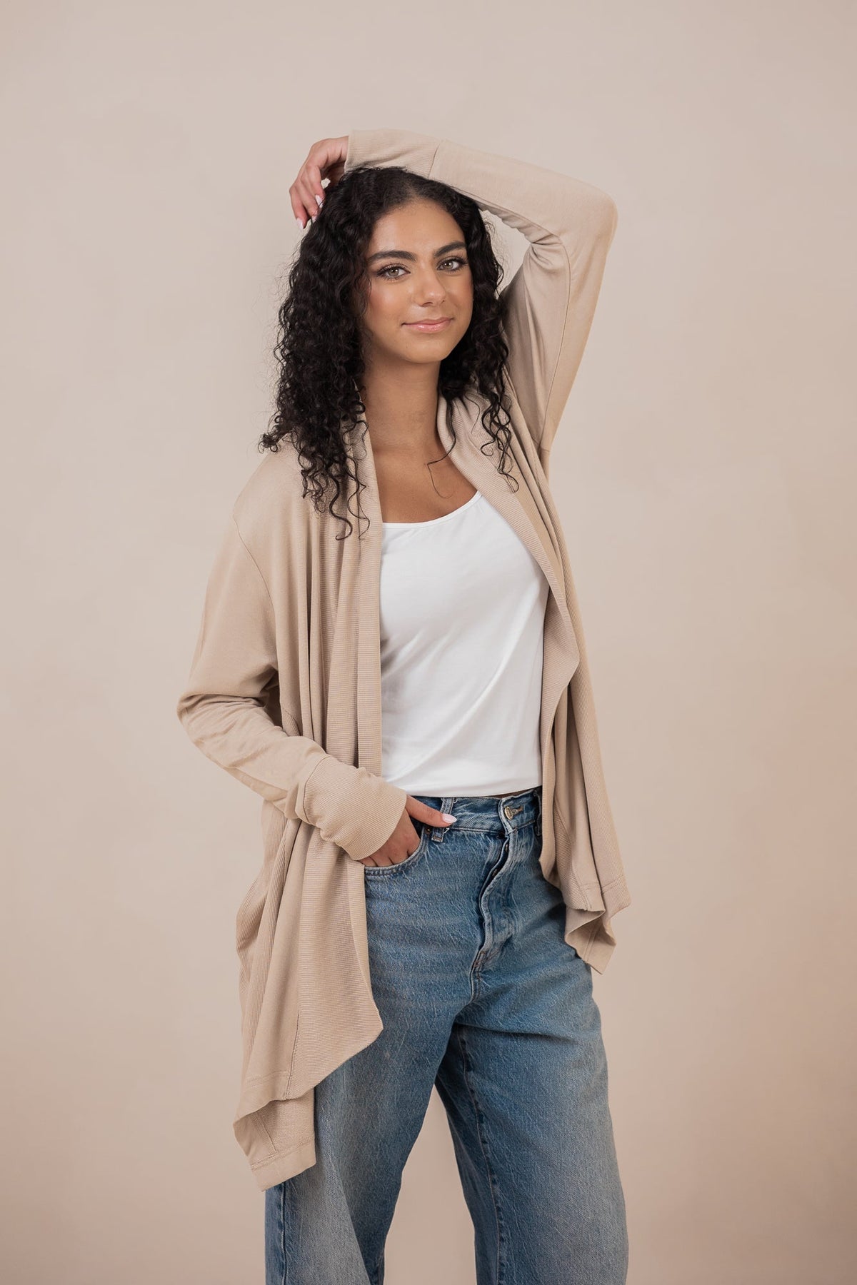 Women's French Terry Wrap Top in Almond