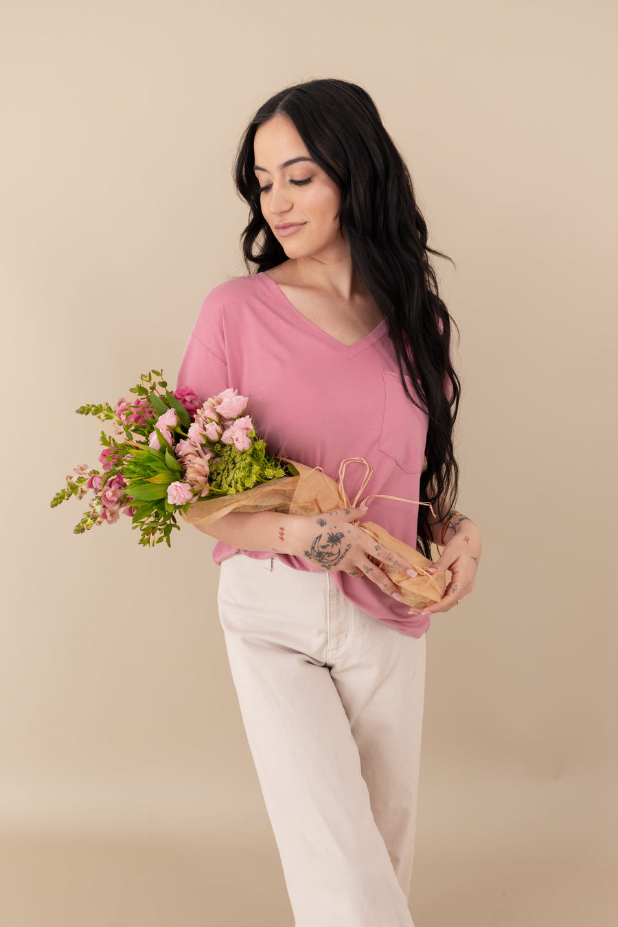 Women's Oversized V-Neck Tee in Apple Blossom
