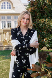Long-Sleeved Women's Pajama Set in Big Midnight Magnolia