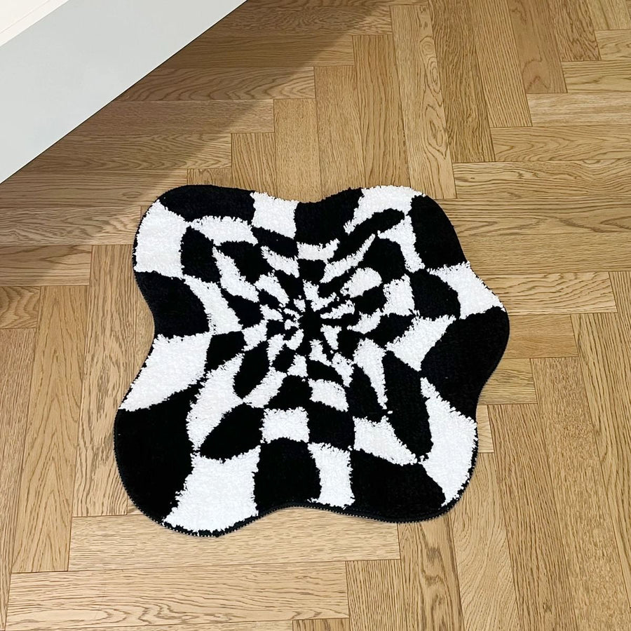 Black & White Checkered Blob Rug