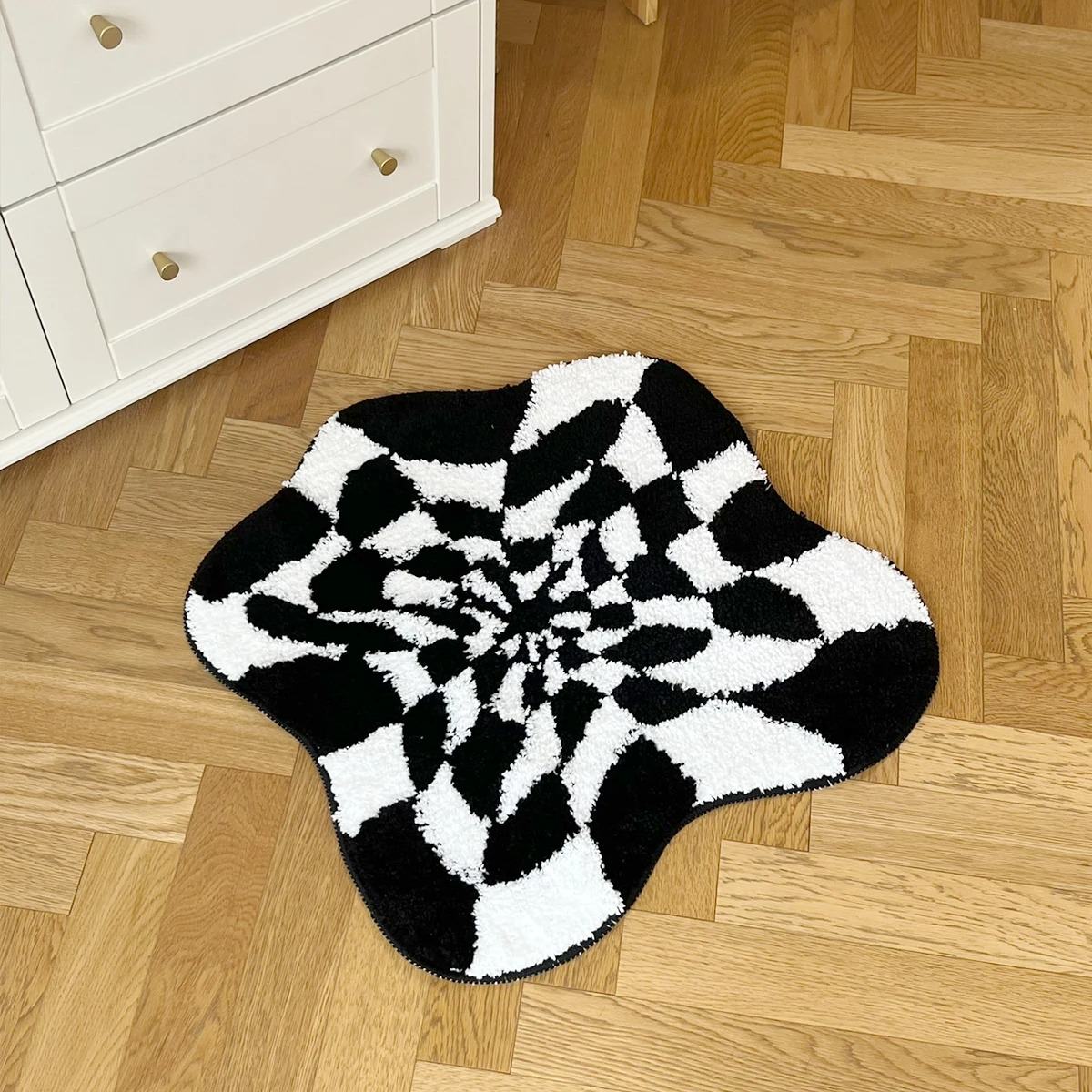 Black & White Checkered Blob Rug