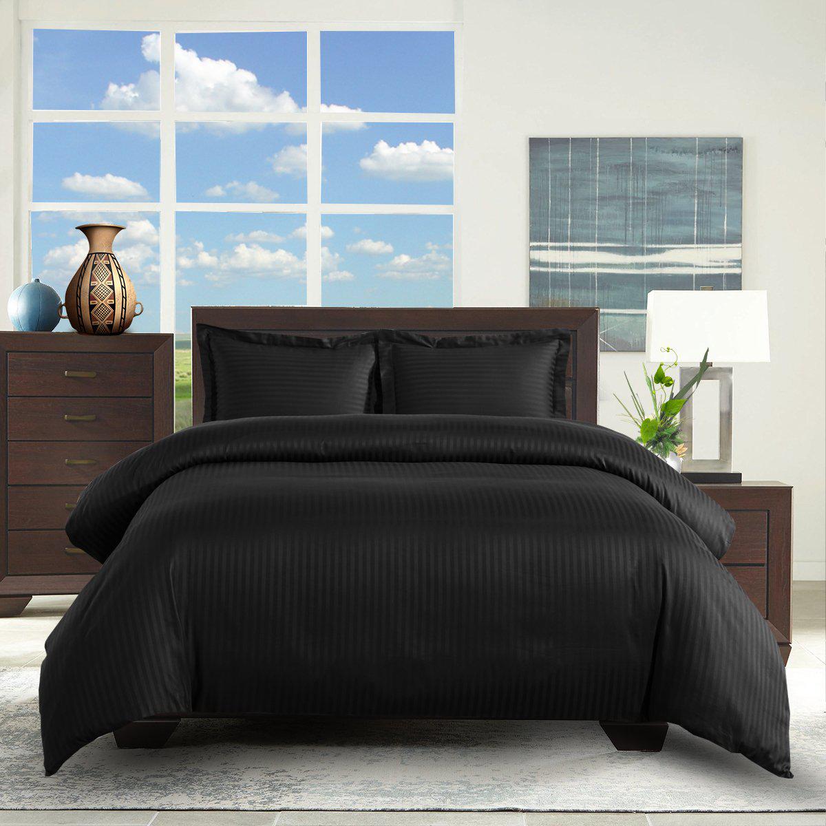100% Cotton Duvet Cover Set Damask Stripe