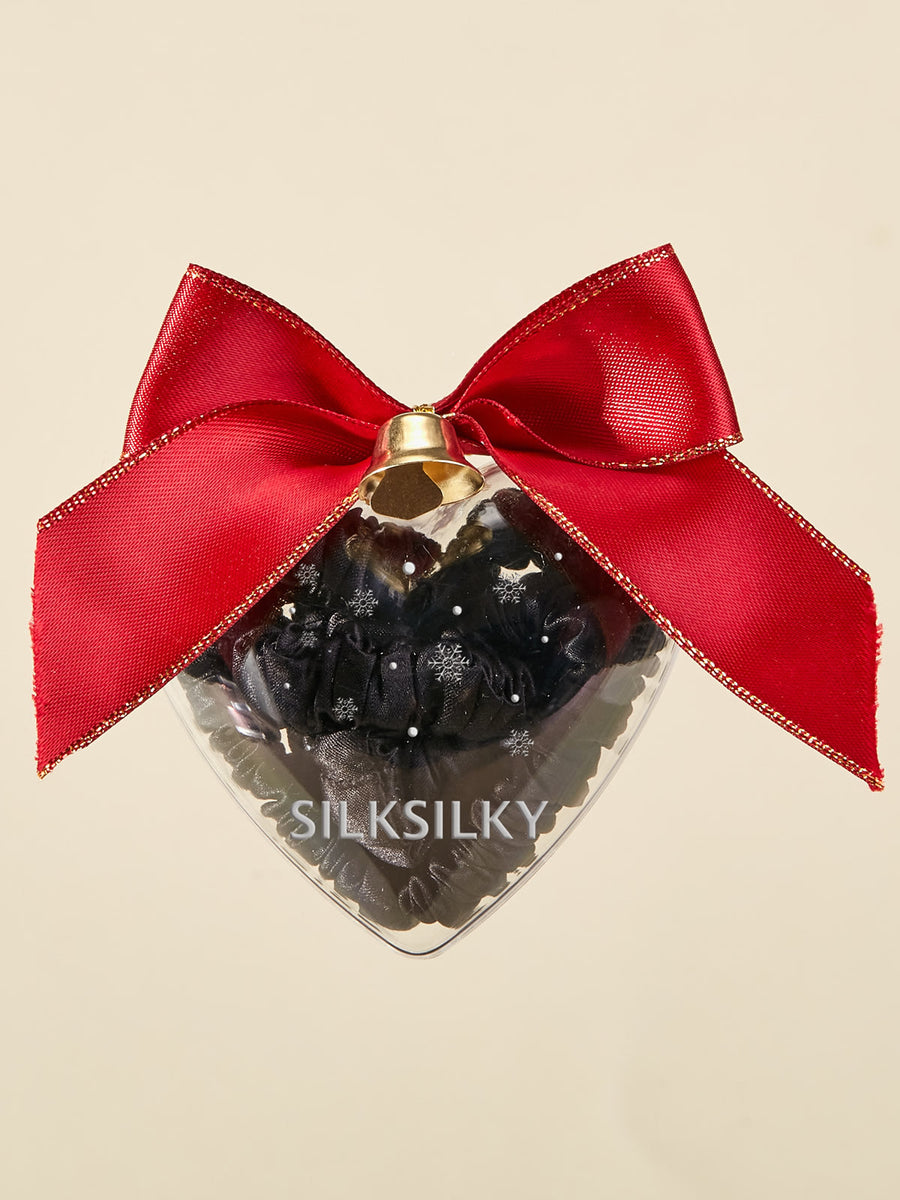 3Pcs 100% Mulberry Silk Holiday Skinny Hair Scrunchie Ornament - 1cm