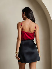 19Momme Silk A Line Wrap Mini Skirt with Tie Waist Design