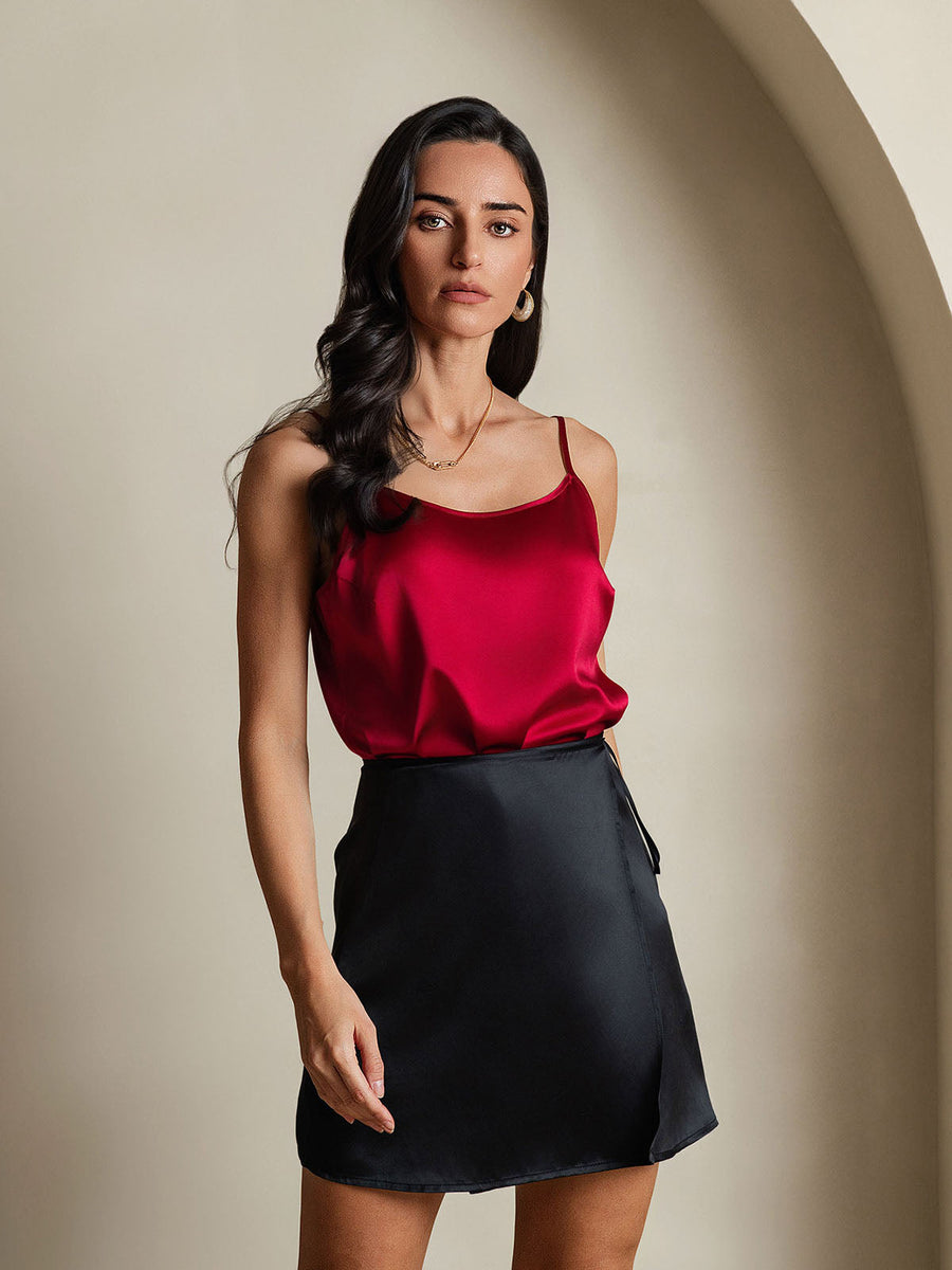 19Momme Silk A Line Wrap Mini Skirt with Tie Waist Design